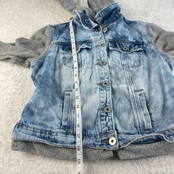 Lei Plum Sweatshirt Sleeve Hooded Jean Jacket Juniors Size S Blue Gray Button Up - Picture 8 of 13